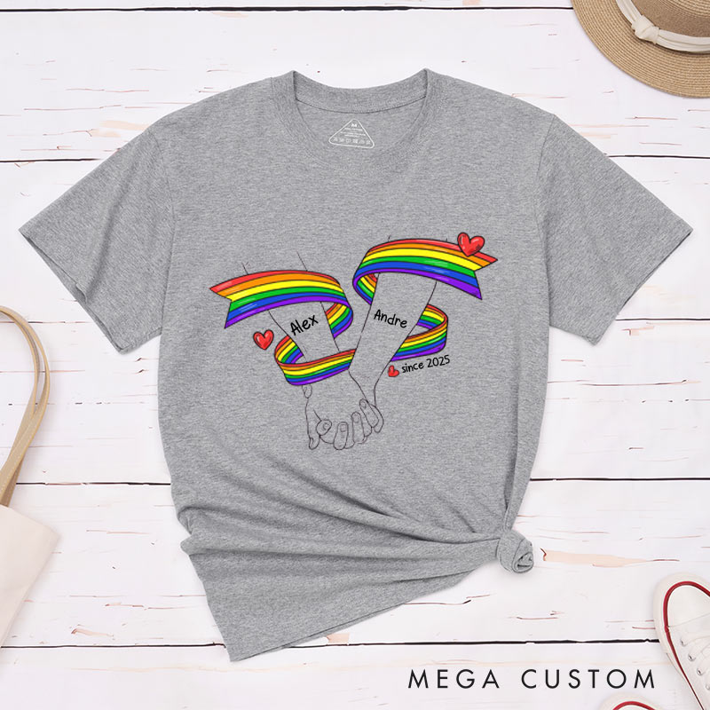 Personalized LGBTQA+ Matching Couple T-Shirts Rainbow Love Pride Couple Shirt for Lesbian Gay LGBTQ Couple Tee