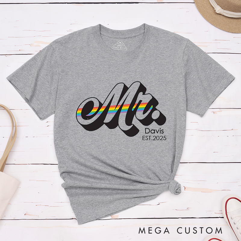 Personalized Mr and Mr Rainbow Couple T-Shirts LGBTQA+ Gay Matching Shirt for Him Pride Month LGBTQ Couple Tee for Gay