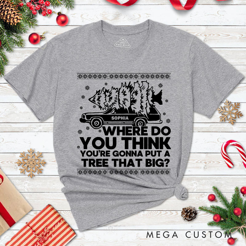 Personalized Couple Bend Over and I Will Show You Christmas T-Shirt Couple Xmas Truck with Tree Matching T-Shirt for Husband Wife Boyfriend Girlfriend