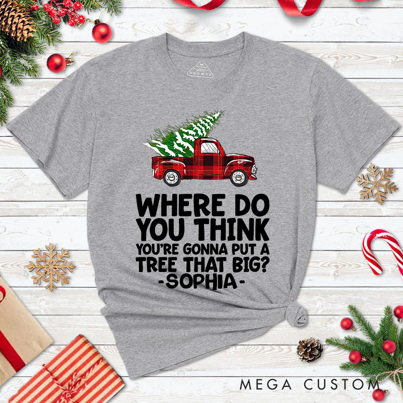 Personalized Couple Funny Bend Over and I’ll Show You Christmas T-Shirt Couple Xmas Plaid Truck Matching T-Shirt for Husband Wife Boyfriend Girlfriend