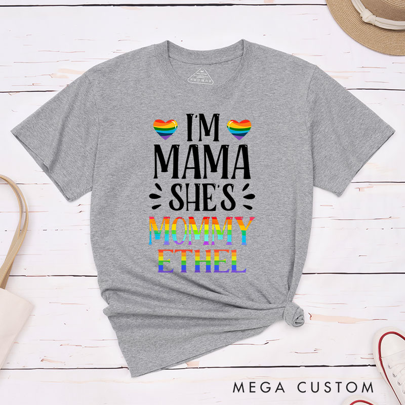 Personalized Mama and Mommy Rainbow Couple T-Shirts LGBTQ Lesbian Tee for Her LGBTQA+ Couple Matching Shirt