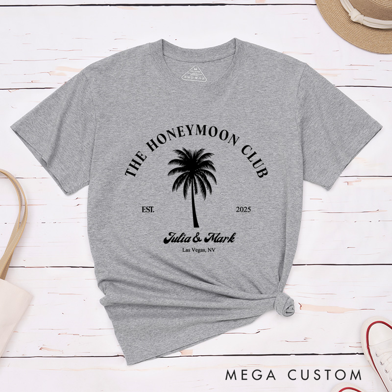 Personalized Tropical The Honeymoon Club with Palm Tree Matching Honeymoon Couple Classic T-Shirt