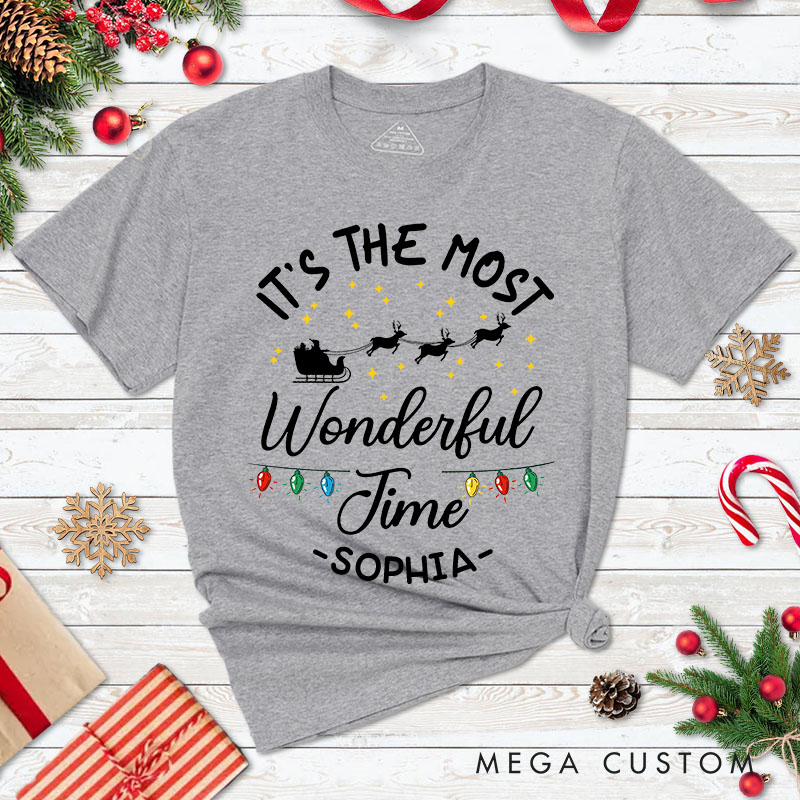 Personalized Couple For a Beer and It's the Most Wonderful Time Christmas T-Shirt Couple Xmas Matching T-Shirt for Husband Wife Boyfriend Girlfriend
