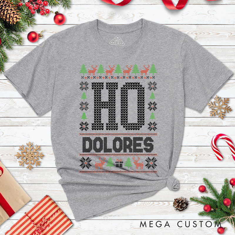 Personalized Couple Where’s My Ho At and Ho Christmas T-Shirt Couple Xmas Ugly Sweater Design Matching T-Shirt for Husband Wife Boyfriend Girlfriend