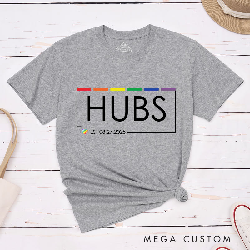 Personalized HUBS Rainbow Couple T-Shirts LGBTQA+ Gay Matching Shirt LGBTQ Couple Wedding Matching Tee for Men