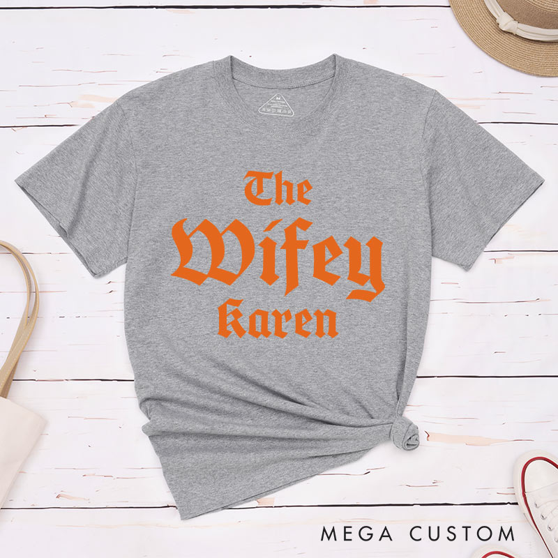 Personalized The Wife Wifey Matching Couple T-Shirts Halloween LGBTQ Lesbian Matching Shirt for Her Lesbian Wedding Tee