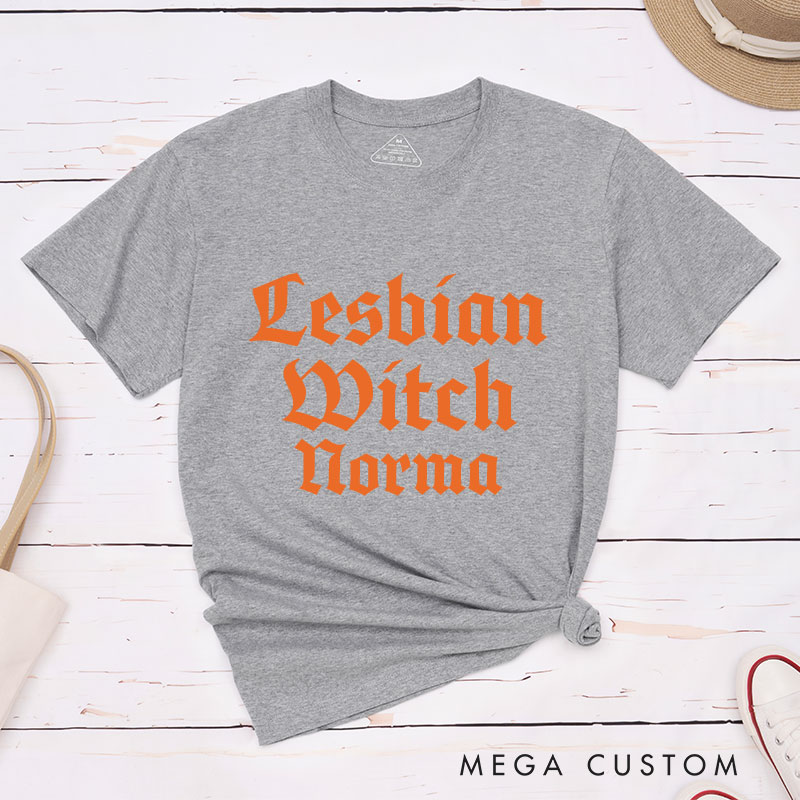 Personalized Lesbian Witch Halloween Couple T-Shirts Halloween LGBTQ Lesbian Matching Shirt for Her Lesbian Halloween Couple Tee