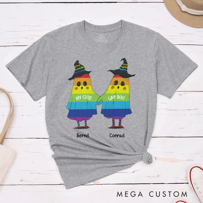 Personalized My Cute Boo Gay Boo Couple T-Shirts Funny Halloween LGBTQ Matching Shirt for Gay Couple Ghost Tee for Him
