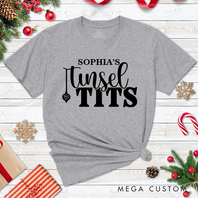 Personalized Couple Playful Jingle Ball and Tinsel Tits Christmas Matching T-Shirt Couple Xmas T-Shirt for Husband Wife Boyfriend Girlfriend Tee Tops