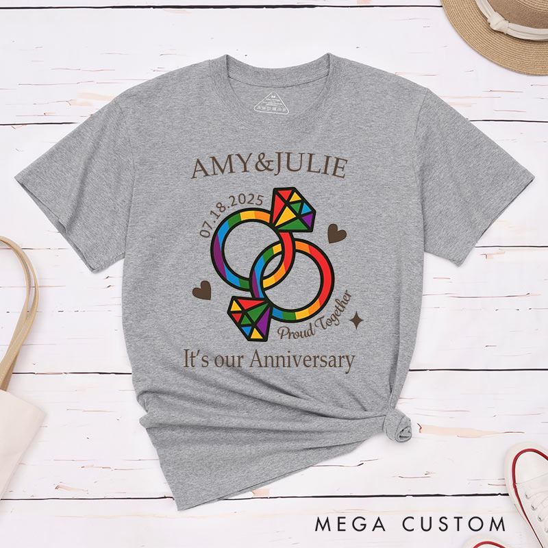 Personalized Proud Together Couple T-Shirts LGBTQ Lesbian Anniversary Couple Shirt LGBTQA+ Matching Shirt