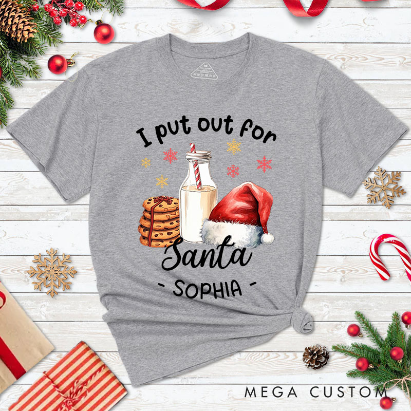 Personalized Couple Santa and I Put Out for Santa Christmas T-Shirt Couple Xmas Matching T-Shirt for Husband Wife Boyfriend Girlfriend Tee Tops