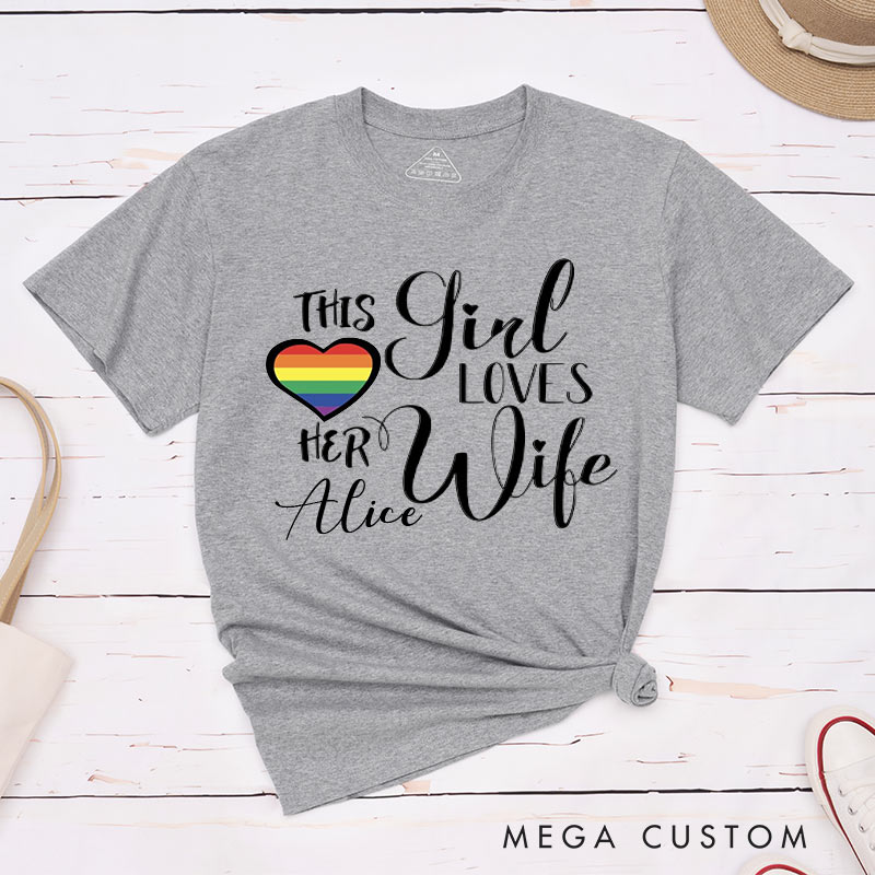Personalized Lesbian Matching T-Shirts This Girl Loves Her Wife LGBTQ Lesbian Couple Matching Shirt for Her Lesbian Couple Shirt