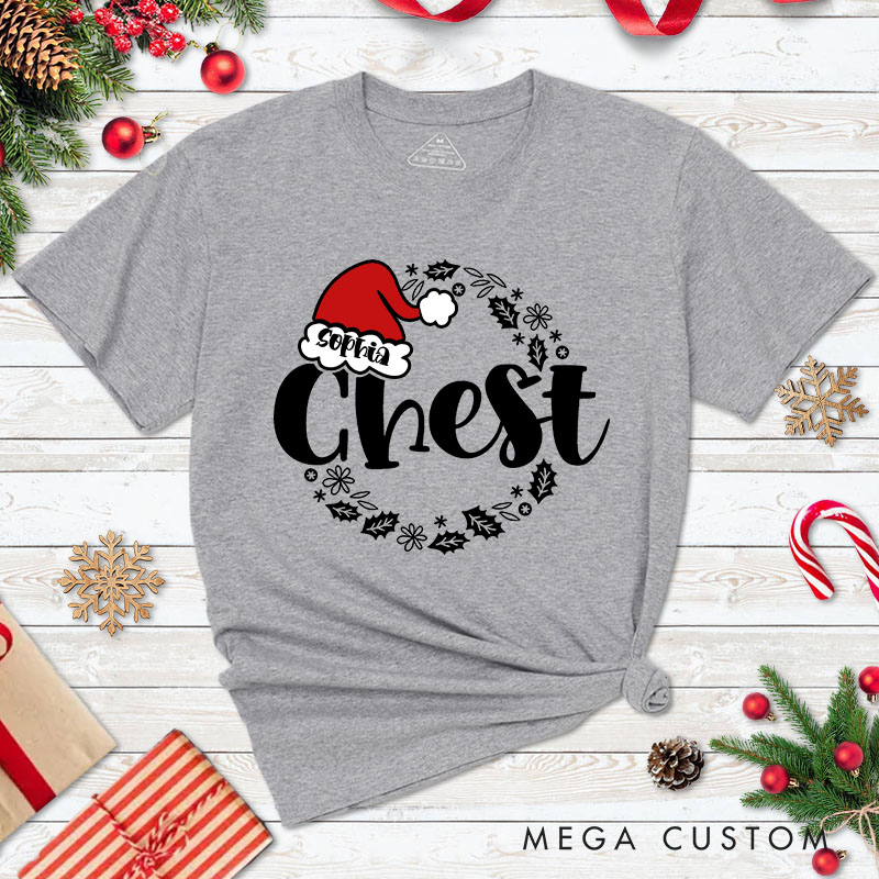 Personalized Couple Funny Nuts and Chest with Santa Hat T-Shirt Couple Xmas Matching T-Shirt for Husband Wife Boyfriend Girlfriend Tee Tops