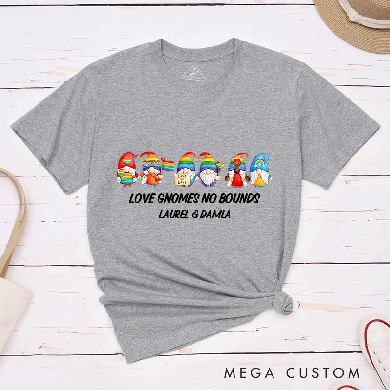 Personalized Love Gnomes No Bounds Matching T-Shirts LGBTQA+ Gay Lesbian Couple Matching Shirt for Her Him Couple Tee for LGBTQ