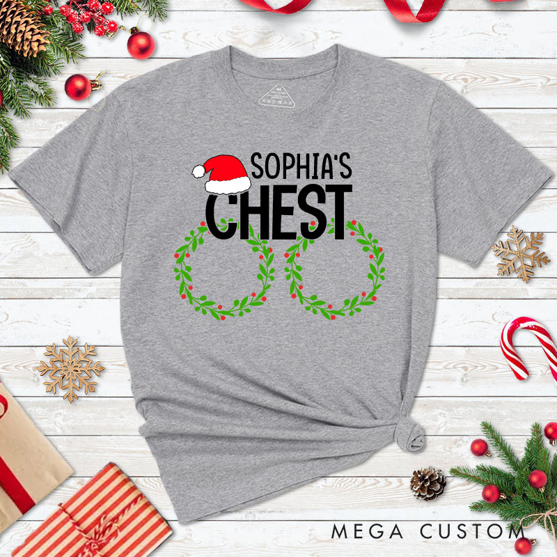 Personalized Couple Humor Nuts and Chest with Santa Hat T-Shirt Couple Xmas Matching T-Shirt for Husband Wife Boyfriend Girlfriend Tee Tops