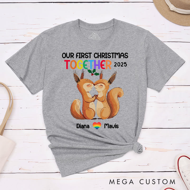 Personalized Our First Christmas Together Couple T-Shirts LGBTQA+ Gay Lesbian Couple Matching Shirt LGBTQ Couple Tee for Lesbian Gay