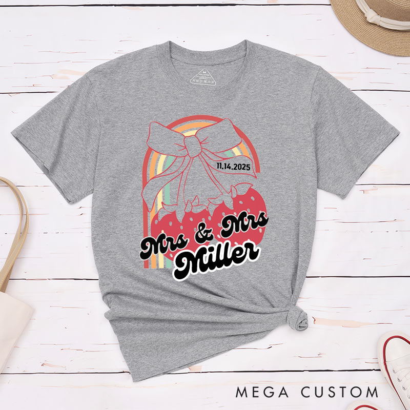 Personalized Mrs and Mrs LGBTQ Wedding T-Shirts LGBTQ Lesbian Couple Matching Shirt for Her Lesbian Wedding Tee