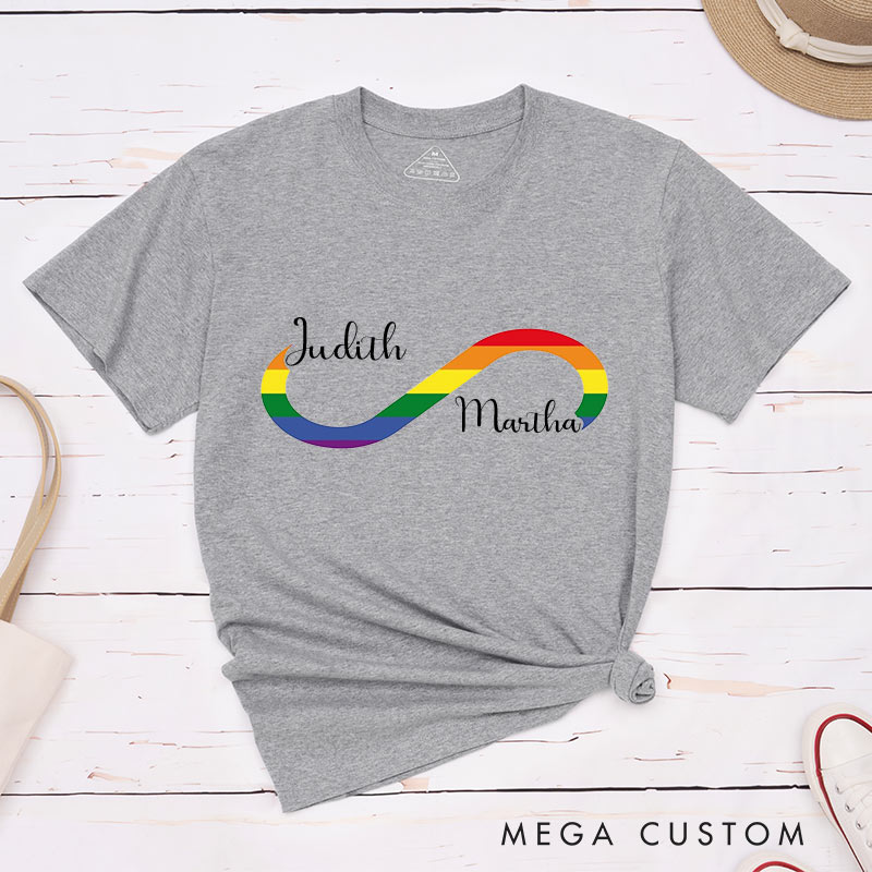 Personalized Rainbow Infinity Love Couple T-Shirts LGBTQ Lesbian Gay Couple Matching Shirt for Her Him Lesbian Gay Infinity Tee