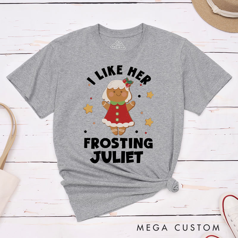 Personalized I Like Her Cookie Frosting Christmas Couple T-Shirts LGBTQ Lesbian Couple Christmas Matching Shirt for Her Lesbian Xmas Tee