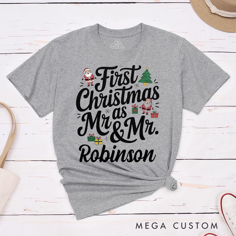 Personalized First Christmas as Mr and Mr Couple T-Shirts LGBTQ Gay Couple Christmas Matching Shirt for Him Gay Xmas Tee