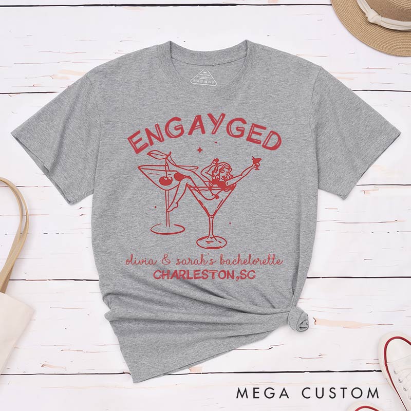 Personalized Engayged Bachelorette Party T-Shirts LGBTQ Lesbian Matching Shirt Lesbian Engagement Shirt for Her