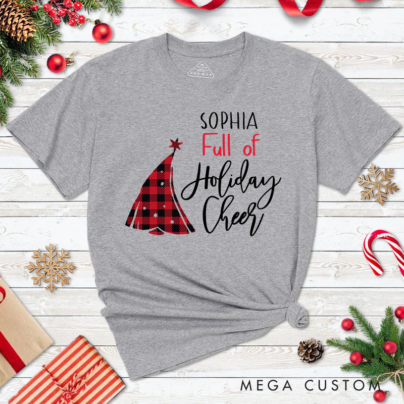Personalized Couple Plaid Just Full of Beer and Full of Holiday Cheer Christmas T-Shirt Couple Xmas T-Shirt for Husband Wife Boyfriend Girlfriend Tees