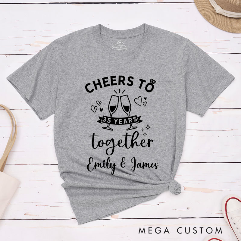 Personalized 35th Anniversary T-Shirt 35 Years Champagne Cheers Anniversary Shirts Couple Anniversary Gift T-Shirts for Husband Wife