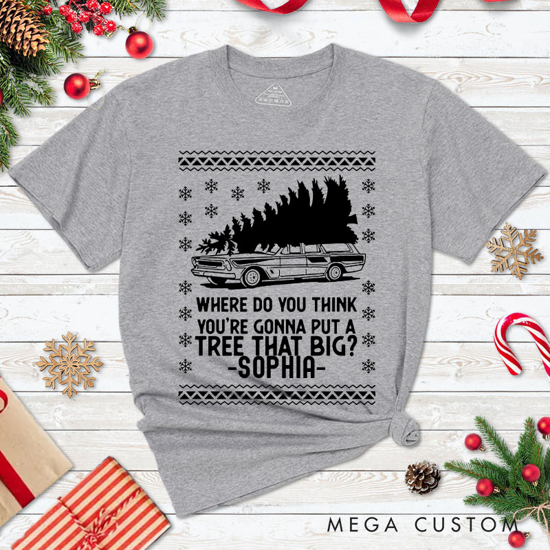 Personalized Couple Bend Over and I'll Show You Christmas Matching T-Shirt Car and Xmas Tree T-Shirt for Husband Wife Boyfriend Girlfriend Tee Tops