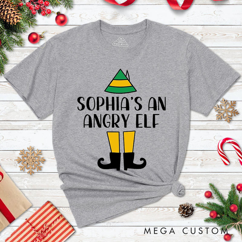 Personalized Couple She's an Angry Elf and He's an Angry Elf Christmas T-Shirt Couple Xmas Matching T-Shirt for Husband Wife Boyfriend Girlfriend Tees
