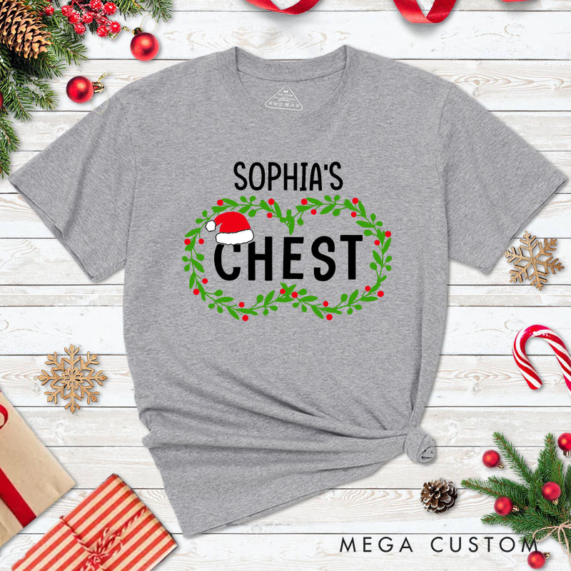 Personalized Couple Nuts and Chest Christmas Matching T-Shirt Couple Xmas Ball and Wreath T-Shirt for Husband Wife Boyfriend Girlfriend Tee Tops