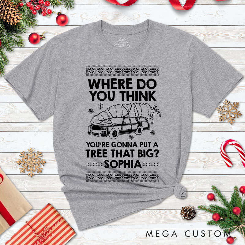 Personalized Couple Fun Bend Over and I’ll Show You Christmas T-Shirt Xmas Ugly Sweater Design Matching T-Shirt for Husband Wife Boyfriend Girlfriend