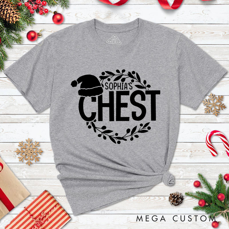 Personalized Couple Fun Nuts and Chest Christmas Matching T-Shirt with Name Couple Xmas Balls and Wreath T-Shirt for Husband Wife Boyfriend Girlfriend