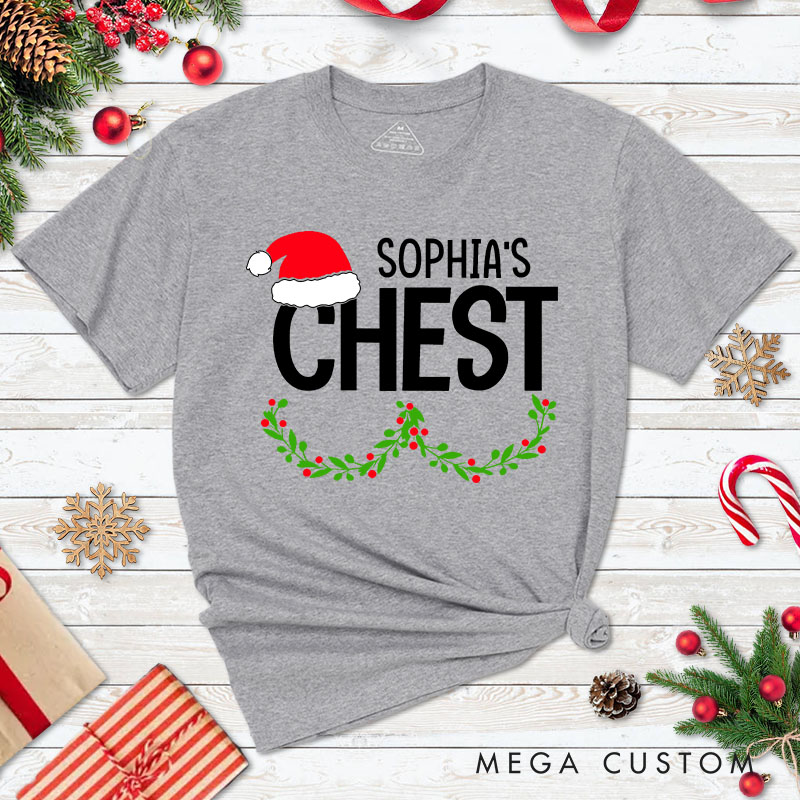 Personalized Couple Nuts with Xmas Ball and Chest with Wreath T-Shirt Couple Xmas Matching Shirts for Husband Wife Boyfriend Girlfriend Tee Tops