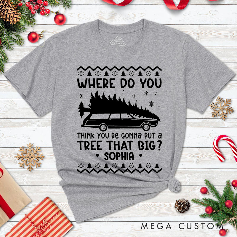 Personalized Couple Humor Bend Over and I'll Show You Christmas T-Shirt Xmas Ugly Sweater Design Shirt for Husband Wife Boyfriend Girlfriend Tee Tops