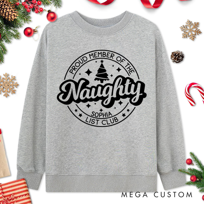 Personalized Couple Proud Member of the Nice and Naughty List Club Christmas Sweatshirt Xmas Matching Sweatshirt for Husband Wife Boyfriend Girlfriend