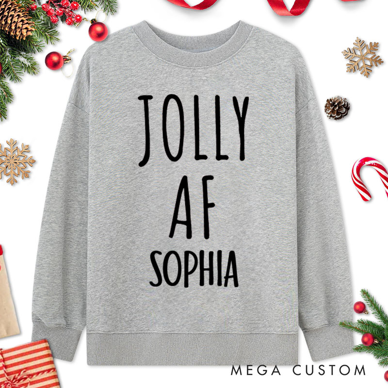 Personalized Couple Merry AF and Jolly AF Christmas Sweatshirt Couple Xmas Matching Crewneck Sweatshirt for Husband Wife Boyfriend Girlfriend