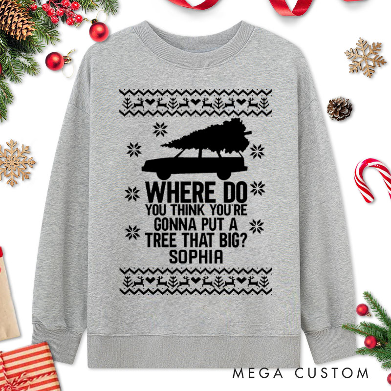 Personalized Couple Bend Over and I’ll Show You Sweatshirt Couple Xmas Truck with Tree Matching Sweatshirt for Husband Wife Boyfriend Girlfriend