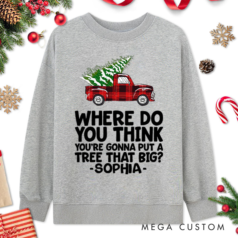 Personalized Couple Bend Over and I’ll Show You Christmas Sweatshirt Xmas Plaid Truck with Tree Sweatshirt for Husband Wife Boyfriend Girlfriend