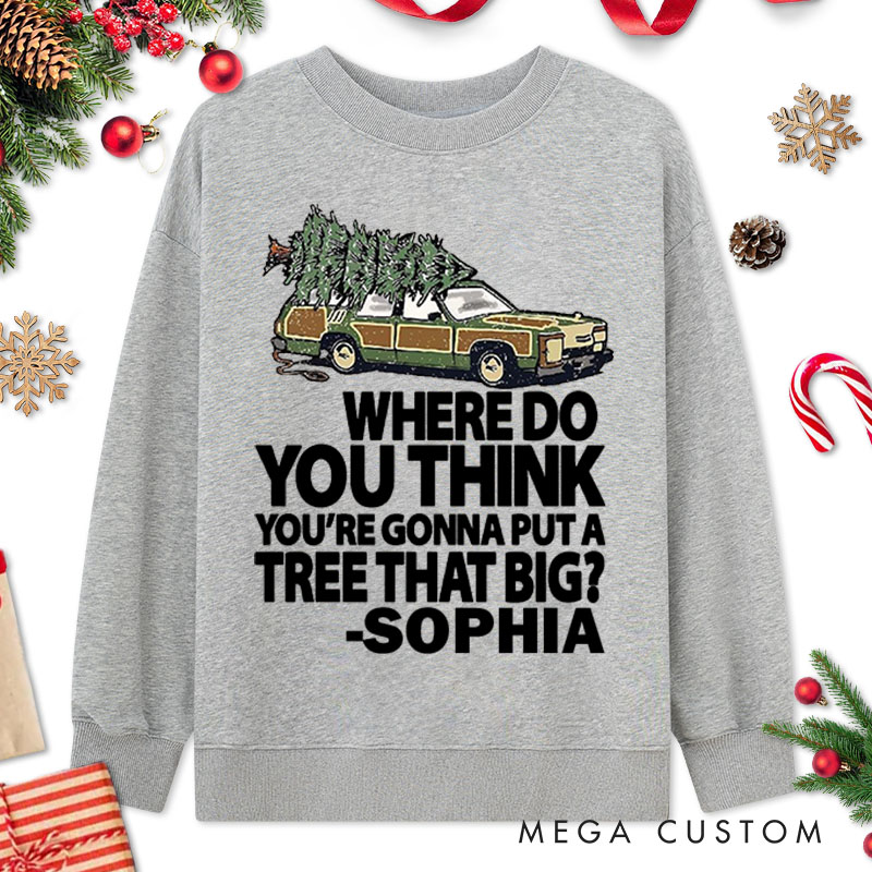 Personalized Couple Humor Bend Over and I’ll Show You Christmas Sweatshirt Xmas Truck with Tree Sweatshirt for Husband Wife Boyfriend Girlfriend