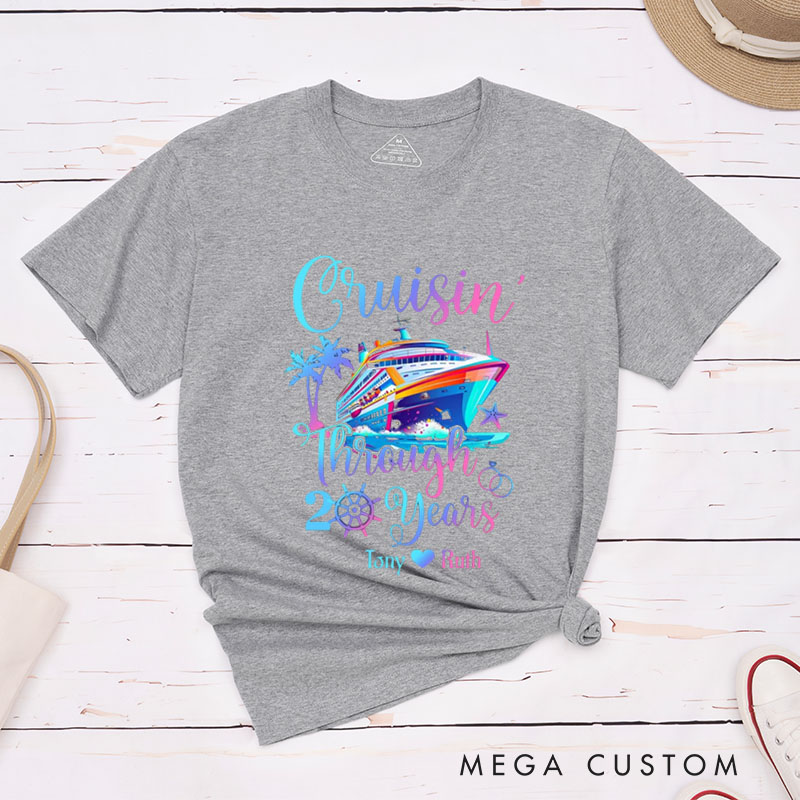 Personalized Couple Cruisin' Through 20 Years Anniversary T-Shirt Wife Husband Vibrant Anniversary T-Shirts for Him Her