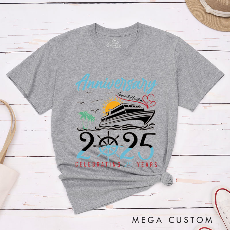 Personalized Couple 25th Cruisin Anniversary T-Shirt Celebrating 25 Years Anniversary T-Shirts for Husband Wife Cruisin Gift Tees