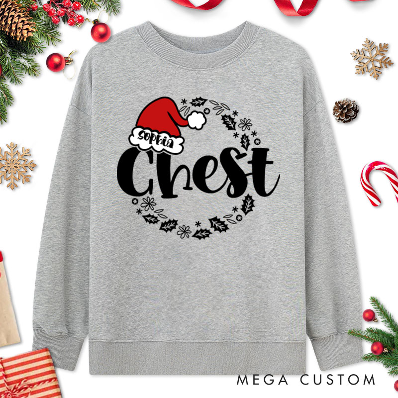 Personalized Couple Funny Nuts with Christmas Balls and Chest with Wreath Sweatshirt Couple Xmas Sweatshirt for Husband Wife Boyfriend Girlfriend