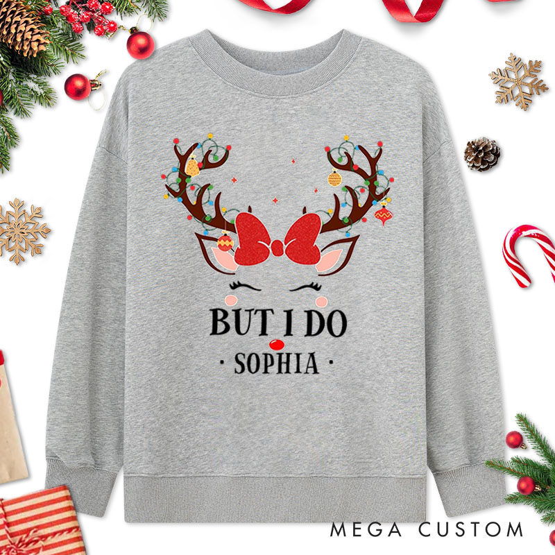 Personalized Couple I Don't Do Matching Christmas Outfits But I Do Sweatshirt Xmas Reindeer Antler Sweatshirt for Husband Wife Boyfriend Girlfriend