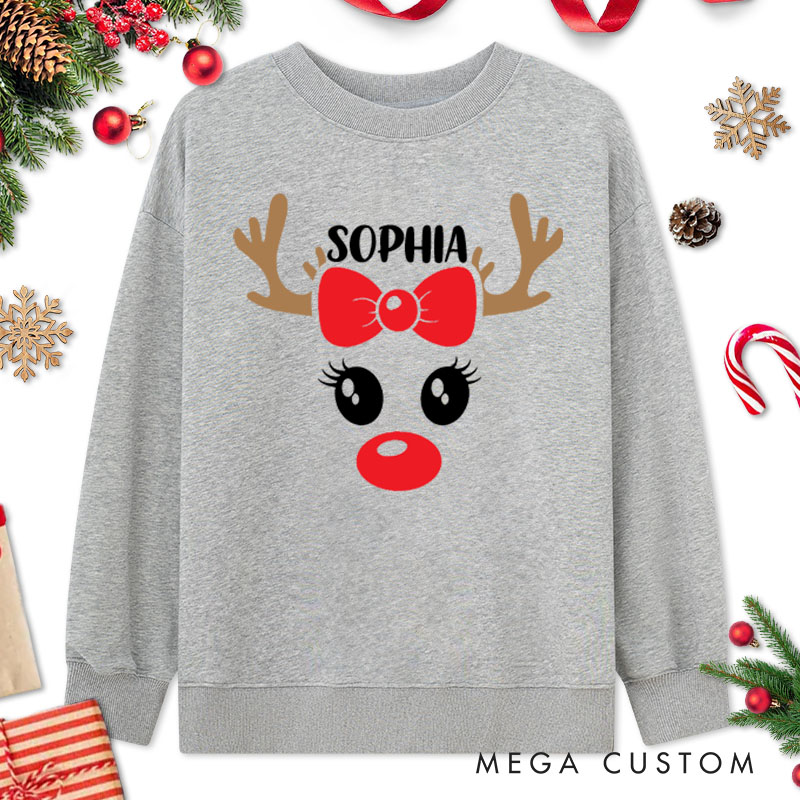 Personalized Couple Reindeer with Sunglasses and Reindeer with Bow Christmas Sweatshirt Xmas Matching Sweatshirt for Husband Wife Boyfriend Girlfriend