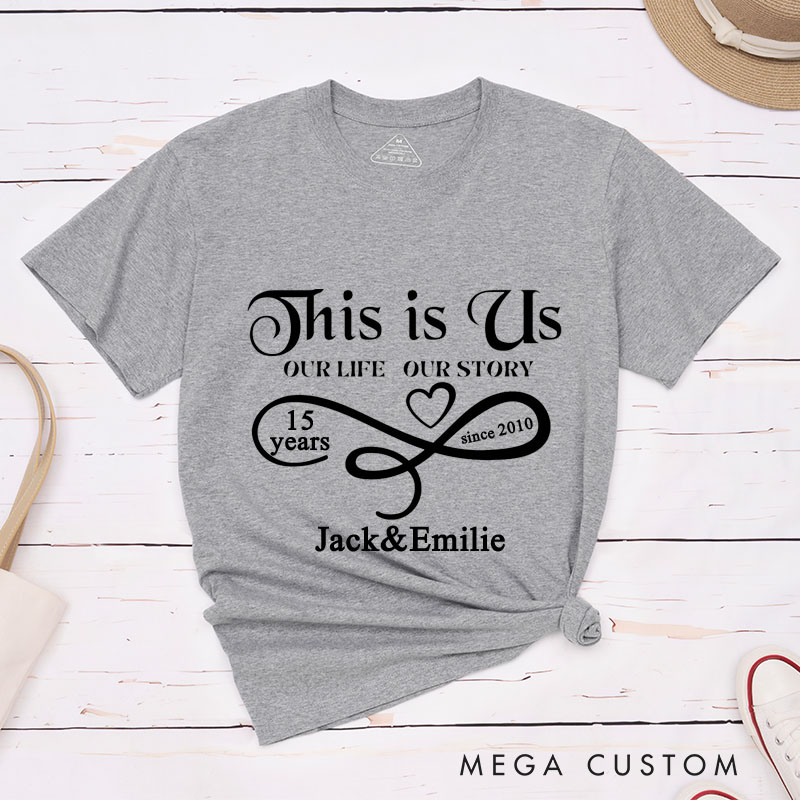 Personalized Couple 15th Anniversary T-Shirt This Is Us - 15 Years of Love and Memories T-Shirts Anniversary Shirt for Husband Wife