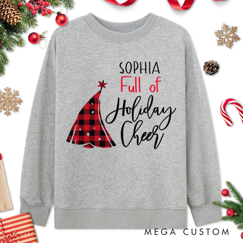 Personalized Couple Christmas Plaid Full of Beer and Full of Holiday Cheer Sweatshirt Couple Xmas Sweatshirt for Husband Wife Boyfriend Girlfriend