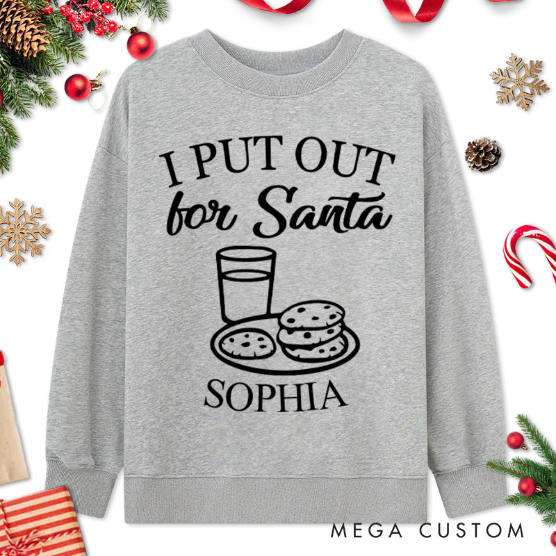 Personalized Couple Cute Santa and I Put Out for Santa Christmas Sweatshirt Couple Xmas Matching Sweatshirt for Husband Wife Boyfriend Girlfriend