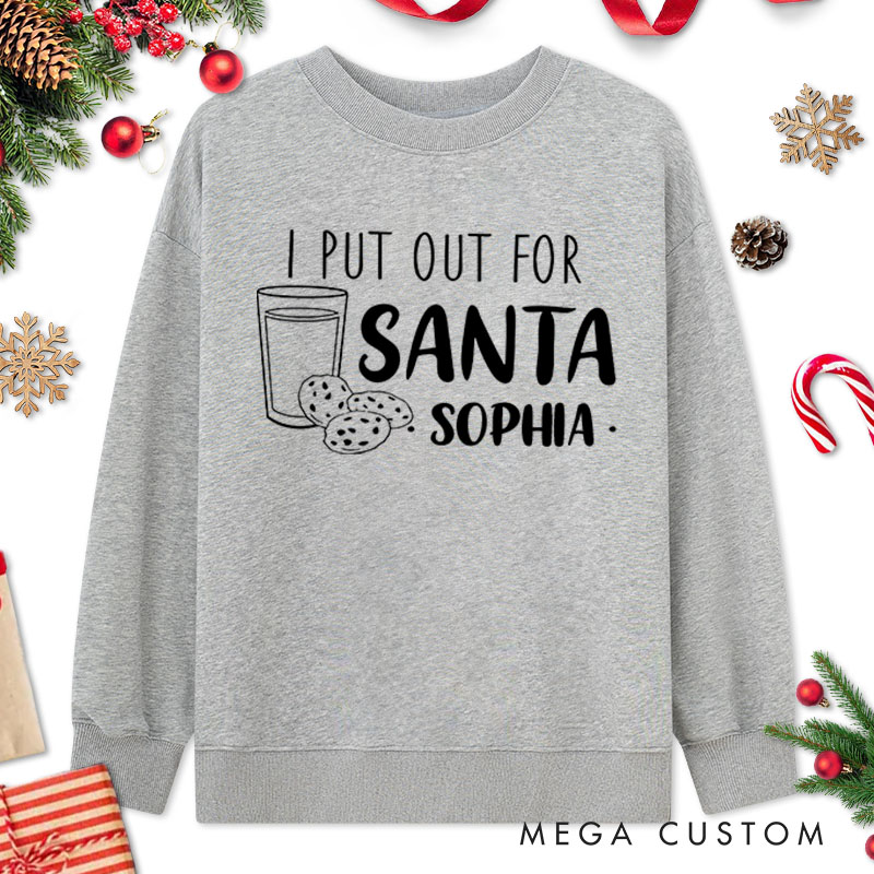 Personalized Couple Cute Santa and I Put Out for Santa Christmas Sweatshirt Xmas Fun Milk and Cookie Sweatshirt for Husband Wife Boyfriend Girlfriend