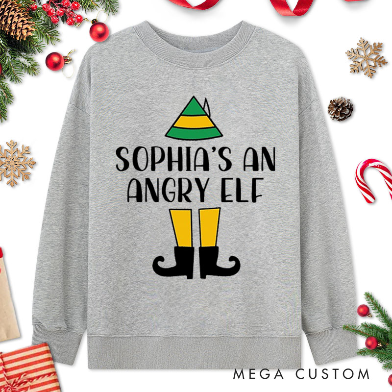 Personalized Couple He's an Angry Elf Christmas Sweatshirt Couple Xmas She's an Angry Elf Matching Sweatshirt for Husband Wife Boyfriend Girlfriend