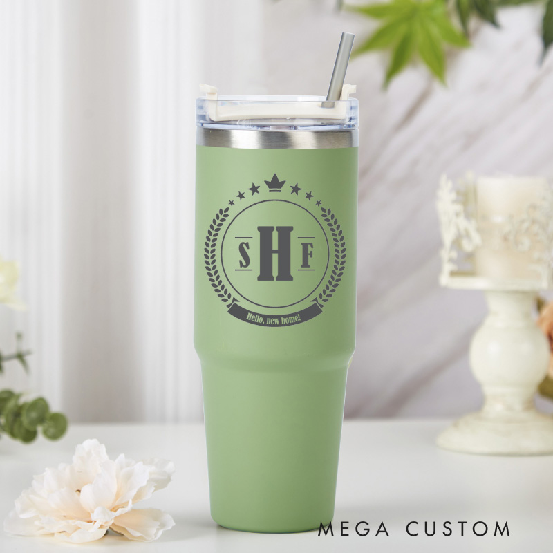 Personalized 30oz Monogram Tumbler with Straw Custom Engraved Stainless Steel Cup for Housewarming Gifts New Home Gift for Her or Him